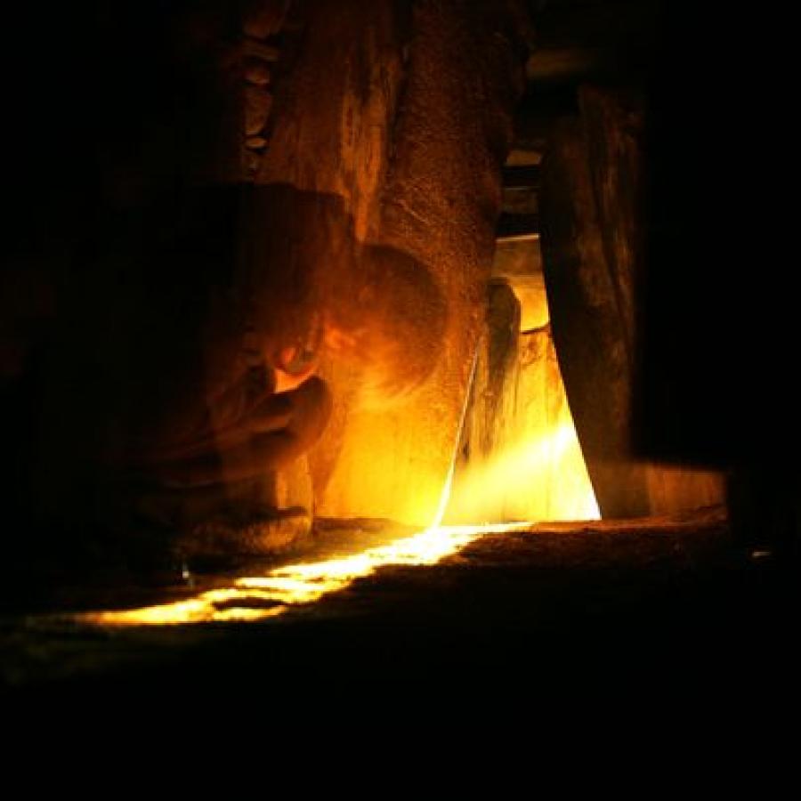 Here is how I imagined the light coming into my dolmen tunnel but this really is Newgrange in Ireland.