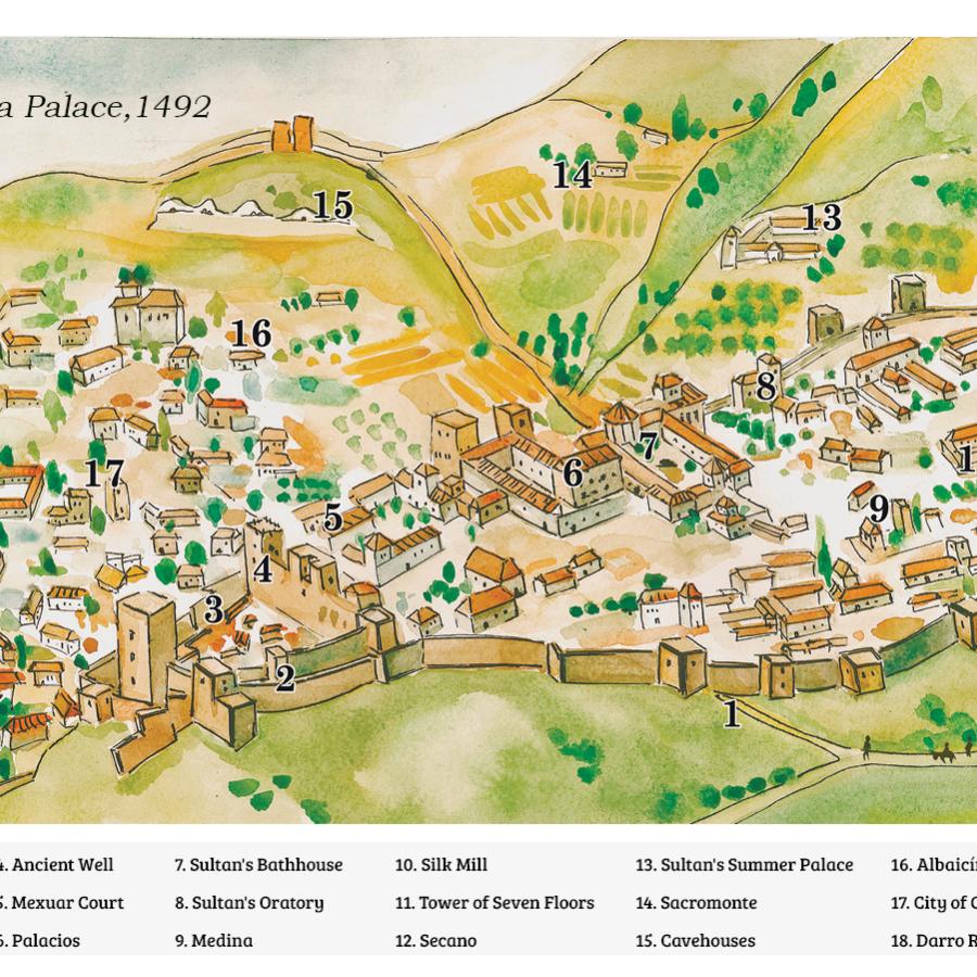 To give my readers an insight into how the palace looked in medieval times and for them to follow my character's adventures within the palace, I had an illustrator create this map for me. The numbered areas are all the main points of conflict for my character.