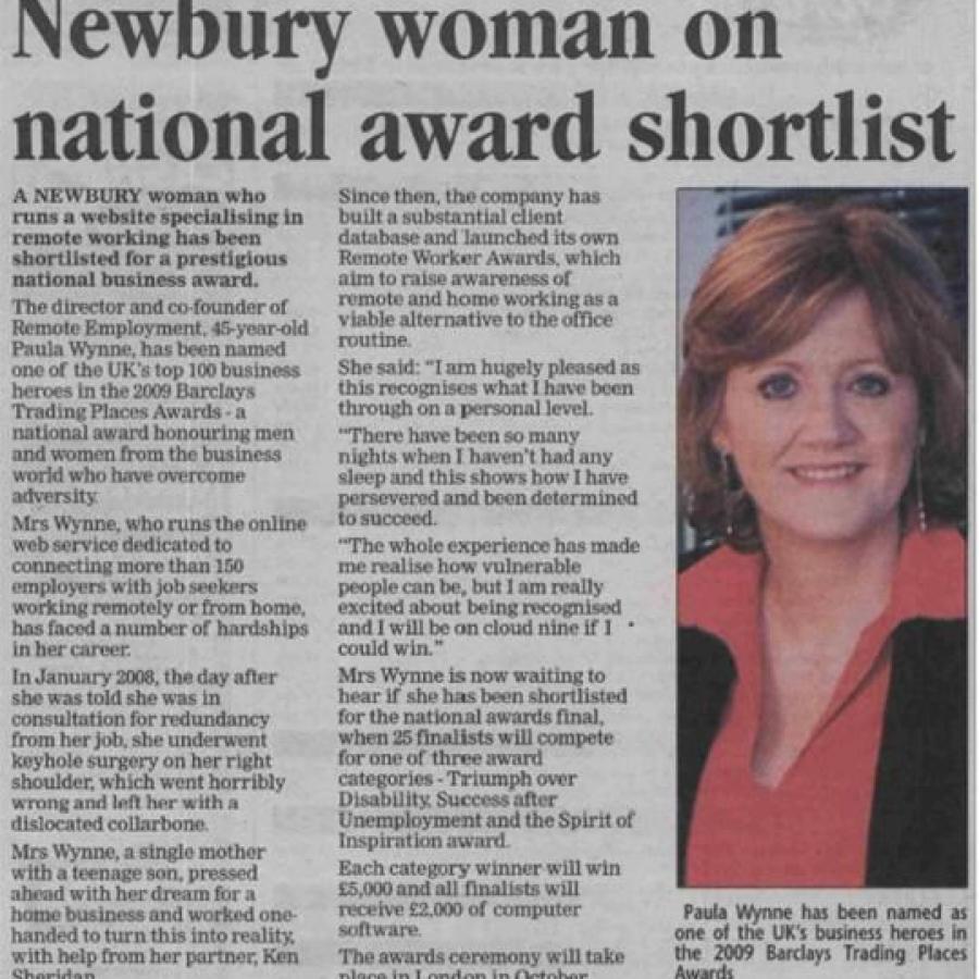 Newbury writer on national award shortlist - when I won my first business award.