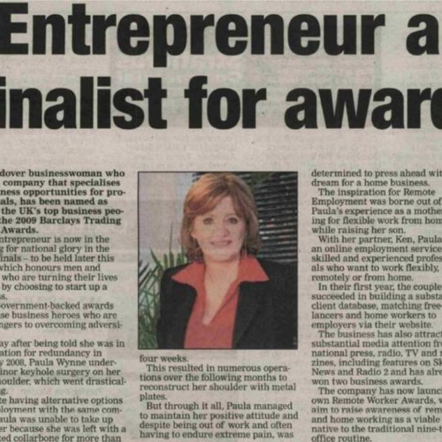 Article on Paula as an entrepreneur award finalist