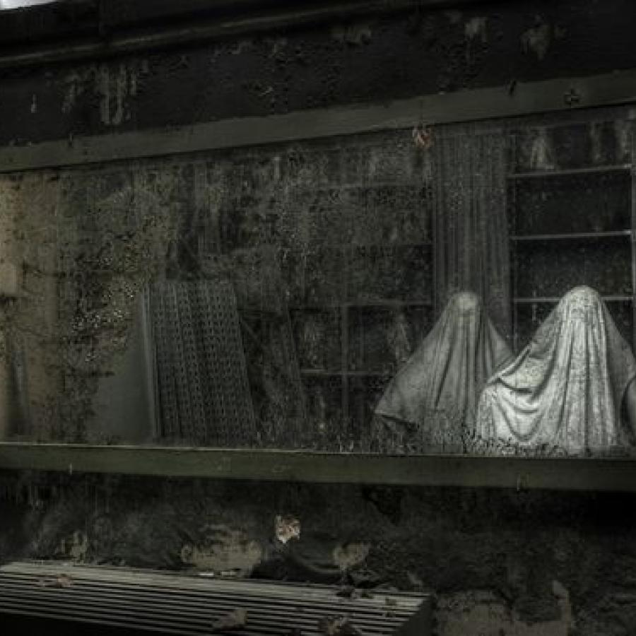 This spooky image from photographer Alicia Rius and her experience of seeing them in a mirror gave me the idea to have my heroine frightened by a ghost ... err statue in The Grotto's Secret.